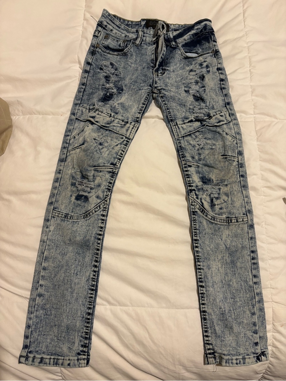 Kids Acid-Wash Distressed Skinny Jeans - Light Blue